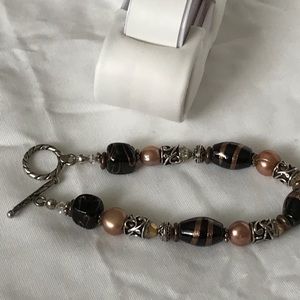 Sterling Italian Murano Glass Bead &Pearl Bracelet